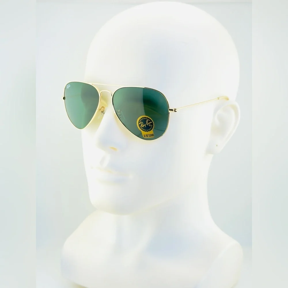 Ray-Ban Aviator Classic Sunglasses RB3025 Polished Gold Frame G-15 Green Lenses